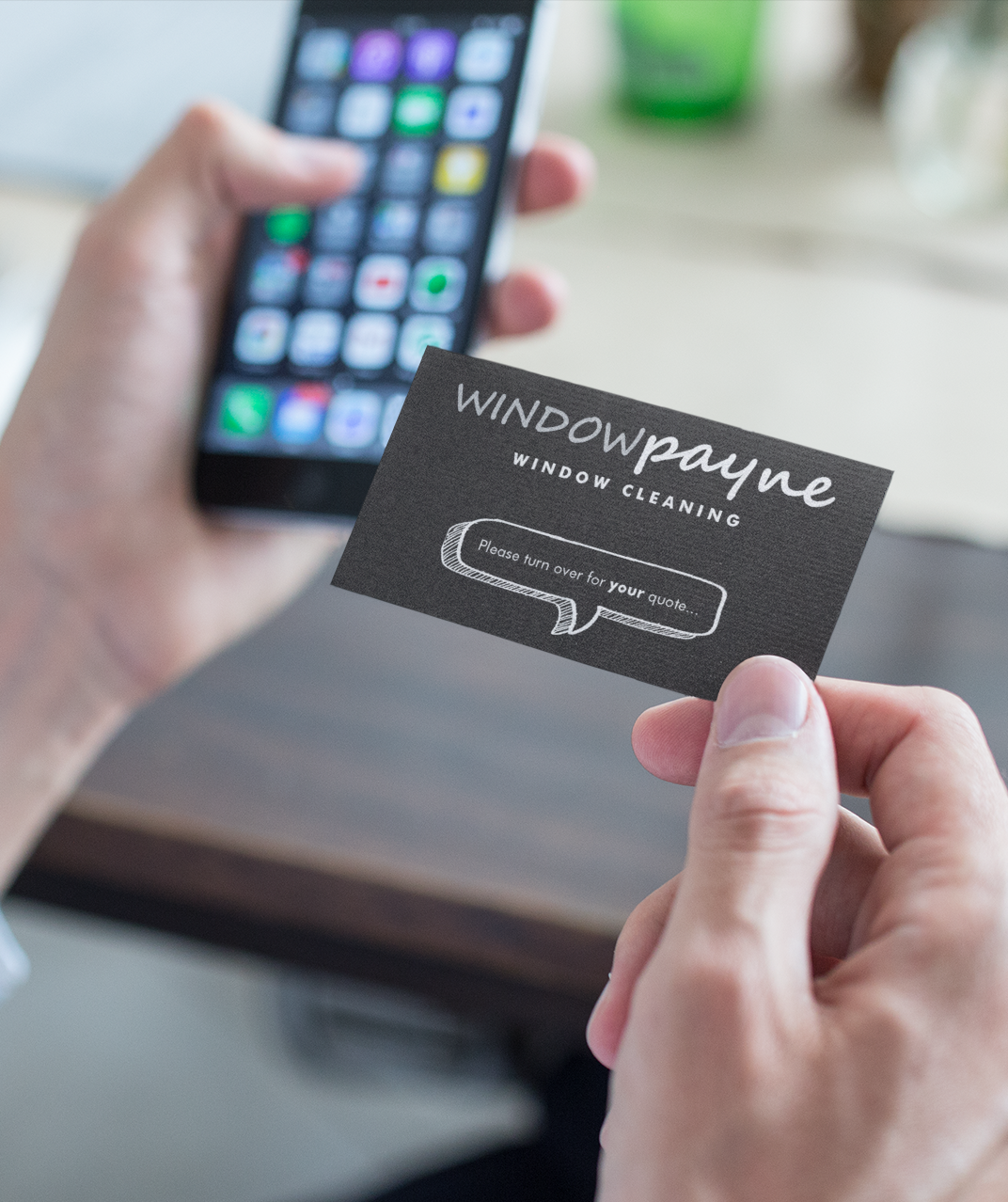 Man looking at Window Payne Business Card