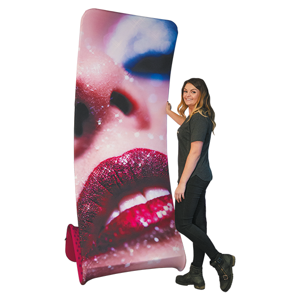 Python Tension Textile Pop Up Stand with girl holding